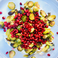 Brussel sprouts and pomegranate with yoghurt