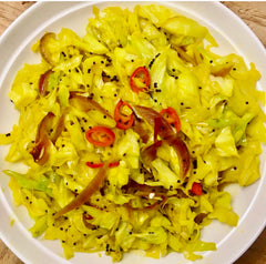 Golden Cabbage with tumeric and brown mustard seeds
